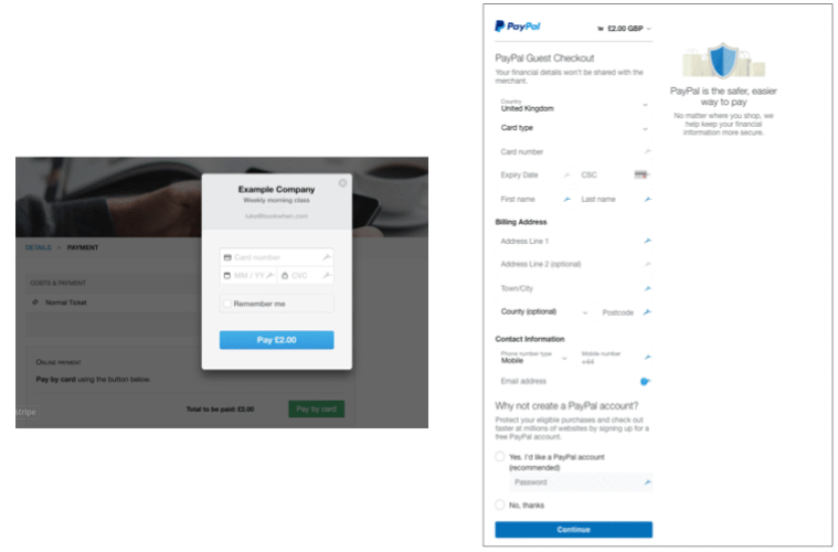 Screenshot showing Stripe simpler user interface over PayPal